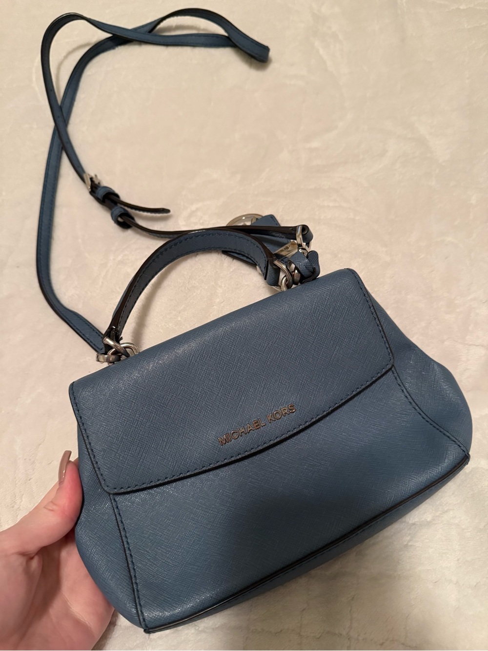 Michael Kors Dusty Blue Leather Mini Crossbody Satchel - Picture 1 of 2
